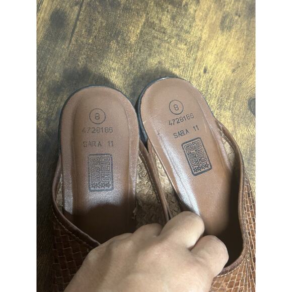 VTG 90s Y2K Faded Glory Women’s 8 Brown Woven Leather Heeled Mules Boho Retro - Picture 3 of 13
